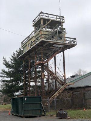 Camp Evans watch tower, now home to large raccoons