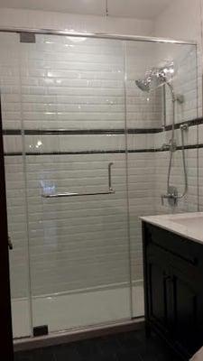 Frameless Shower Door and Two Fixed Panels