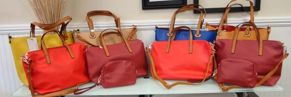 Vegan Leather totes handbags and cosmetic bags, can be used alone or "stacked"