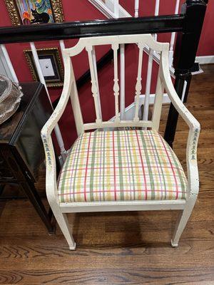 Upholstered my chairs.Did an excellent job! This is the second job he has done for me. The first was my chaise in my bedroom & I love it!