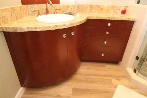 Mahogany burl bathroom cabinet