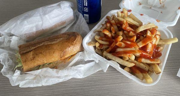 Cheesesteak Sandwich and Fries