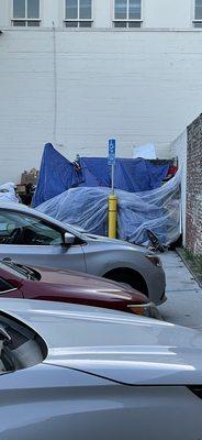 Homeless encampment in Alameda.  Inside the Bank of America parking lot.