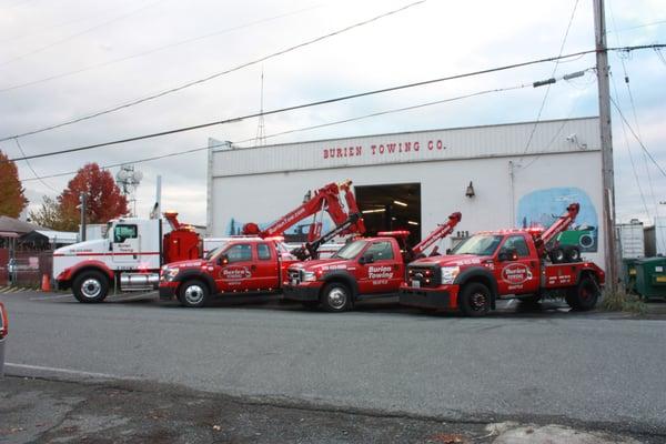 Burien Towing's fleet of light, medium, & heavy duty trucks serve the community 24/7.