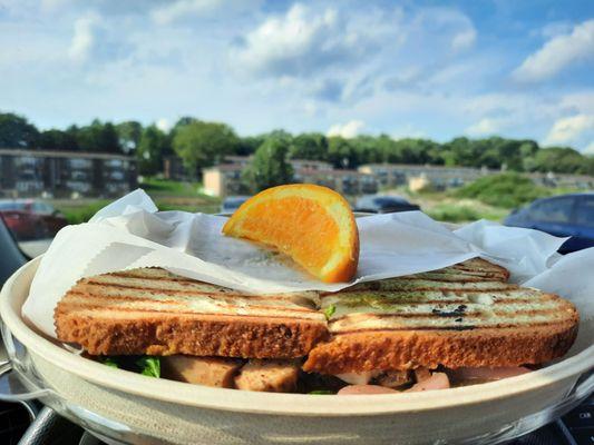 Avocado pesto panini served to-go