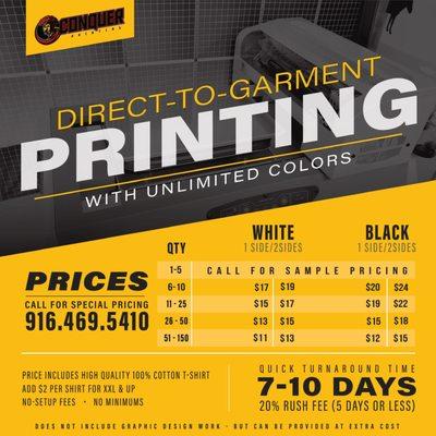 Pricing for DTG Printing