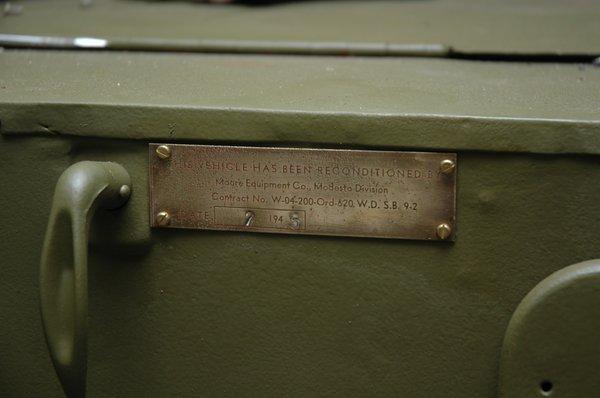 1945 Refurbished Jeep Tag by J.M. Equipment for WWII