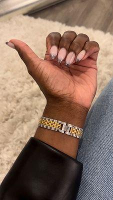 Chrome french tip with almond shape.