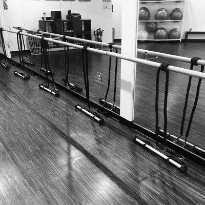 Pilates Stick at the Barre Class is ready to go!