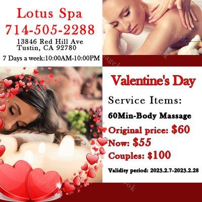 Happy Valentine's Day
 Give the best gift to the one you love the most - massage: enjoy the moment of relaxing your body and mind toget