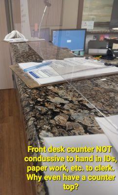 2023 Front desk "Checking In" counter top.