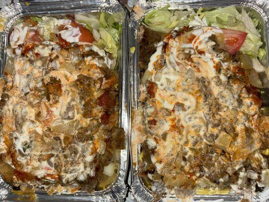 mixed platter over rice & salad; lamb over rice & salad