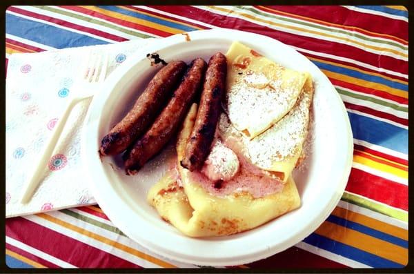 Swedish Pancakes with Lingonberry Butter and Sausage Links!