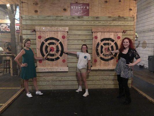 Some of the clinicians having a fun day ax throwing!