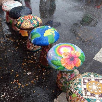 All Things mushroom. Painted mushroom stool Contest! Vote for your favorite!