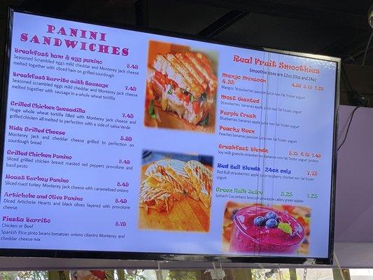 Food and smoothie menu