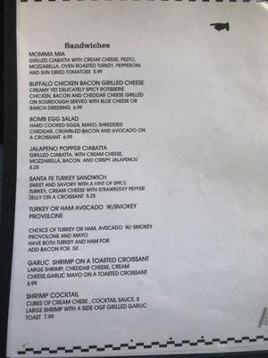 Sandwich menu. There's also a couple snowcone pages not listed