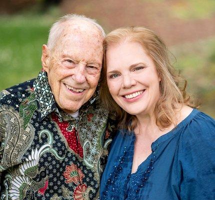 Linda Humason with her   98+ year old WWII vet dad, Harry, at Lewisville Park in Battle Ground, WA