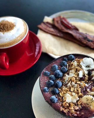 Açai Bowl + Bacon + Cappuccino= Happiness