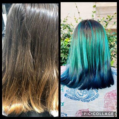 Balayage with vivid colors