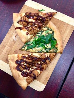 Bbq fried Cauliflower slice, spinach artichoke w bechamel slice (caul was a bit dry)