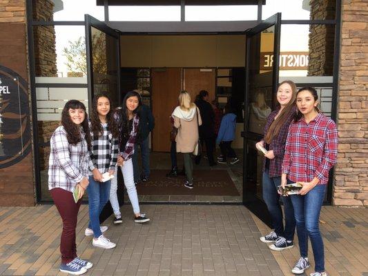 Greeters at a memorial service for their Beloved Youth Pastor Mike