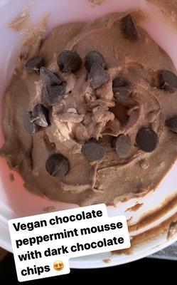 Vegan chocolate peppermint mousse with dark chocolate chips!