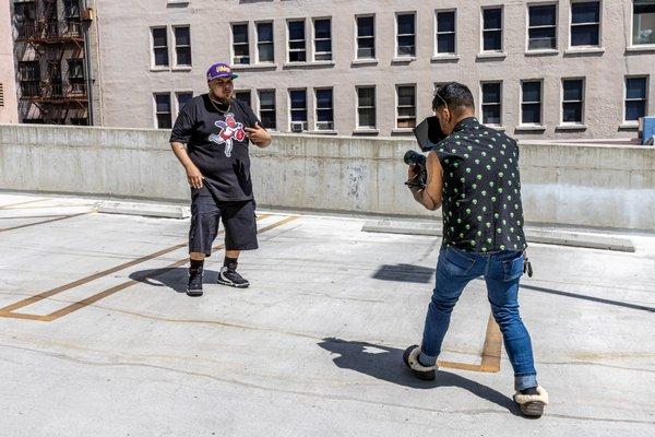 Filming a music video on a rooftop - behind the scenes