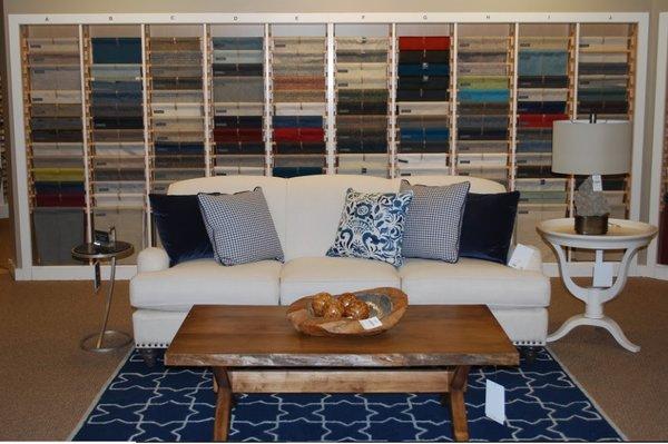 Custom Upholstery In Over 850 Fabrics.  Complementary In Home Interior Design Service Available.