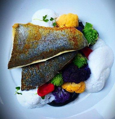 Seabass with clam foam