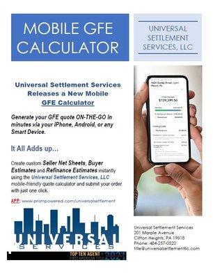 USS Offers a free Mobile GFE Calculator with 24/7 access to quotes