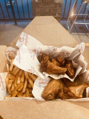 Lemon Pepper Wings, Maple Chipotle Wings, and Cajon Fries.