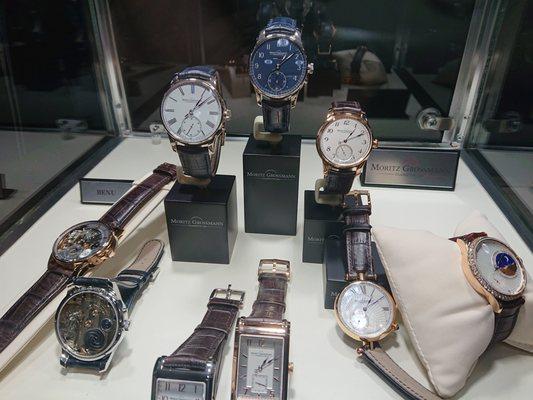 Display case of Moritz Grossmann watches.