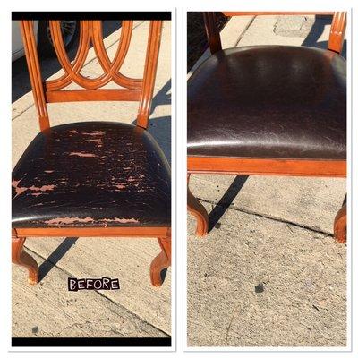 Here's the before and after photo. They did a total of 6 chairs and all came out great!