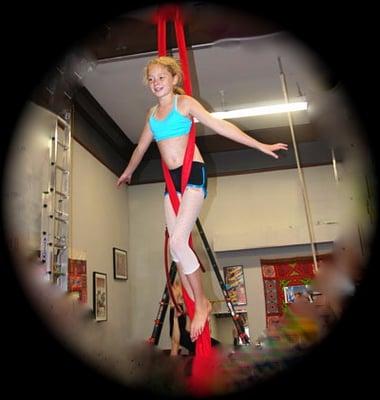 Zoe on silks at Moody Street Circus