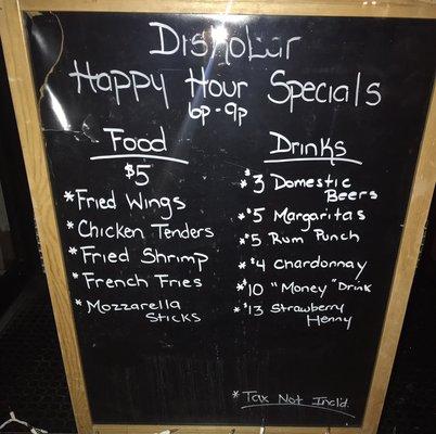 Diskobar Happy Hour Menu. Specials change daily .