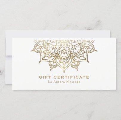 Gift Certificates available in person purchase only