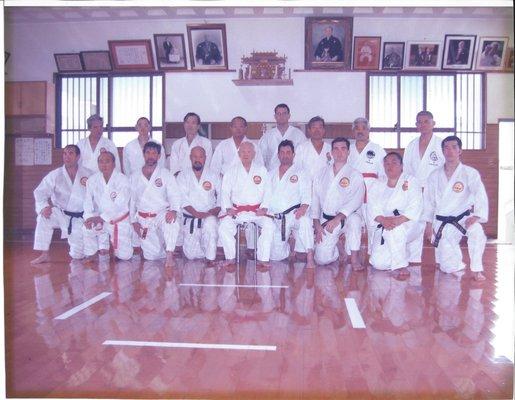 This is at the Hombu Dojo in Okinawa Japan.  To Hanshi Shugoro Nakazato's left is Shihan Stephen Curley, and to his right, Kyoshi Sam Ahtye.