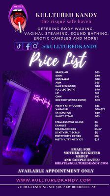 The price list for products and services!