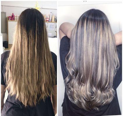 Before and after balayage by DennisAlves!