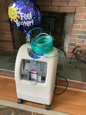 Oxygen concentrator. Never runs out of O2.