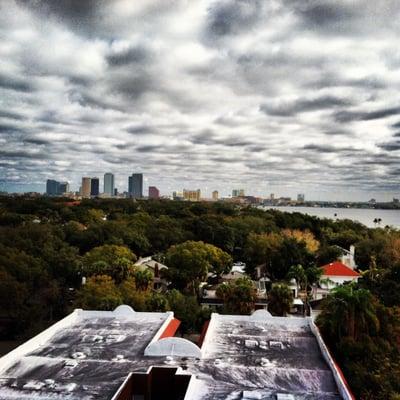 View from patio of downtown Tampa and the bay