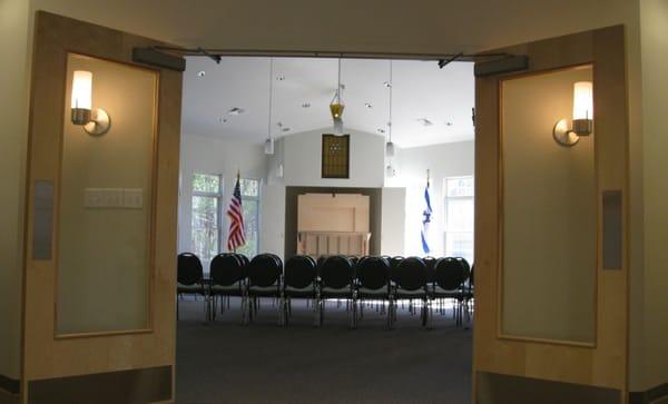 The interior of the sanctuary. The synagogue has many other rooms (kitchen, classrooms, rabbi's office, etc.)