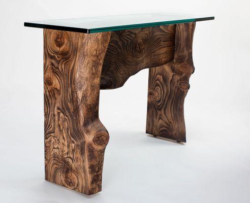 Nature Inspired Organic Console Table with Glass Top