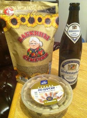 Sunflower seeds, herring fish, Belgium beer