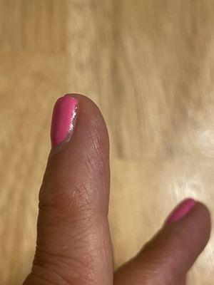 Manicure with gaps at side of nail. Polish wasn't applied to the whole nail.