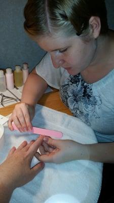 The fabulous Miss Amber working on my nails!