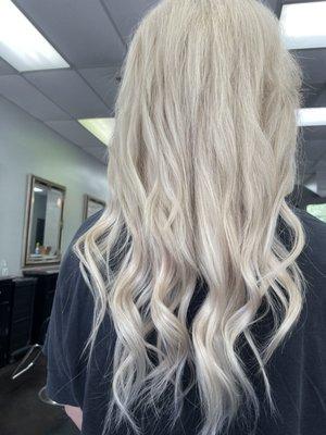 Icy blonde with halo couture tape ins by Gracie