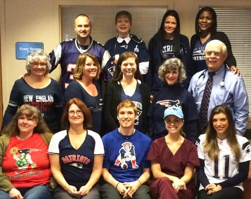 Staff showing Patriots pride