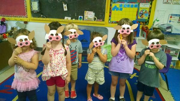 Made cow masks during farm week.